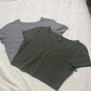Wild Fable Crop T-Shirts - Gray crew neck and Olive V-neck